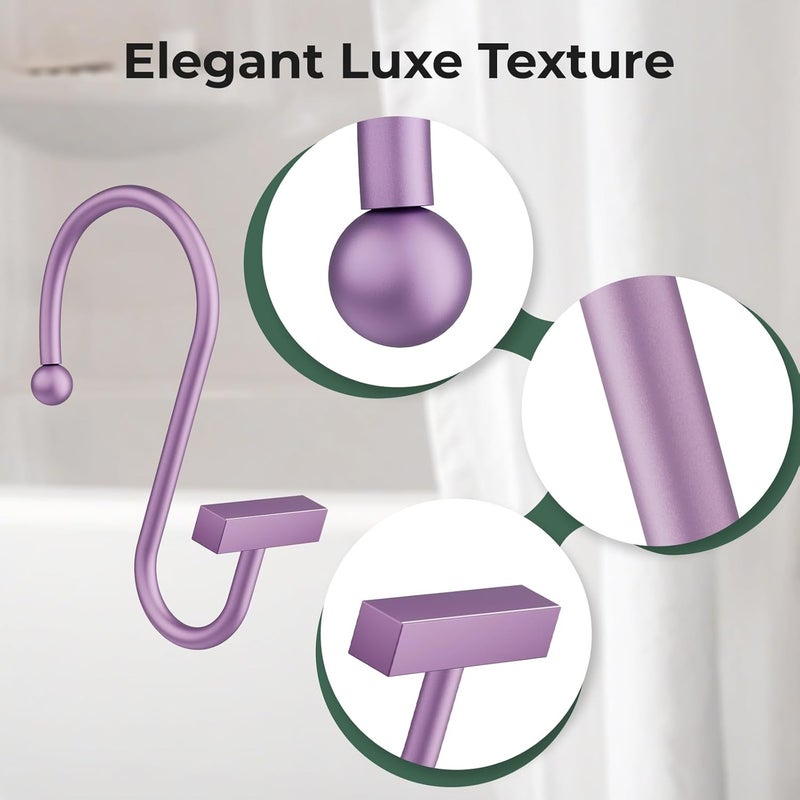 Bathway Purple Shower Curtain Hooks, Shower Curtain Rings Rust Proof, 12PCS Shower Hooks for Shower Curtain, T-Bar Design Convenient Elegant Shower Curtain Hangers for Bathroom Kitchen Wardrobe - Image 3